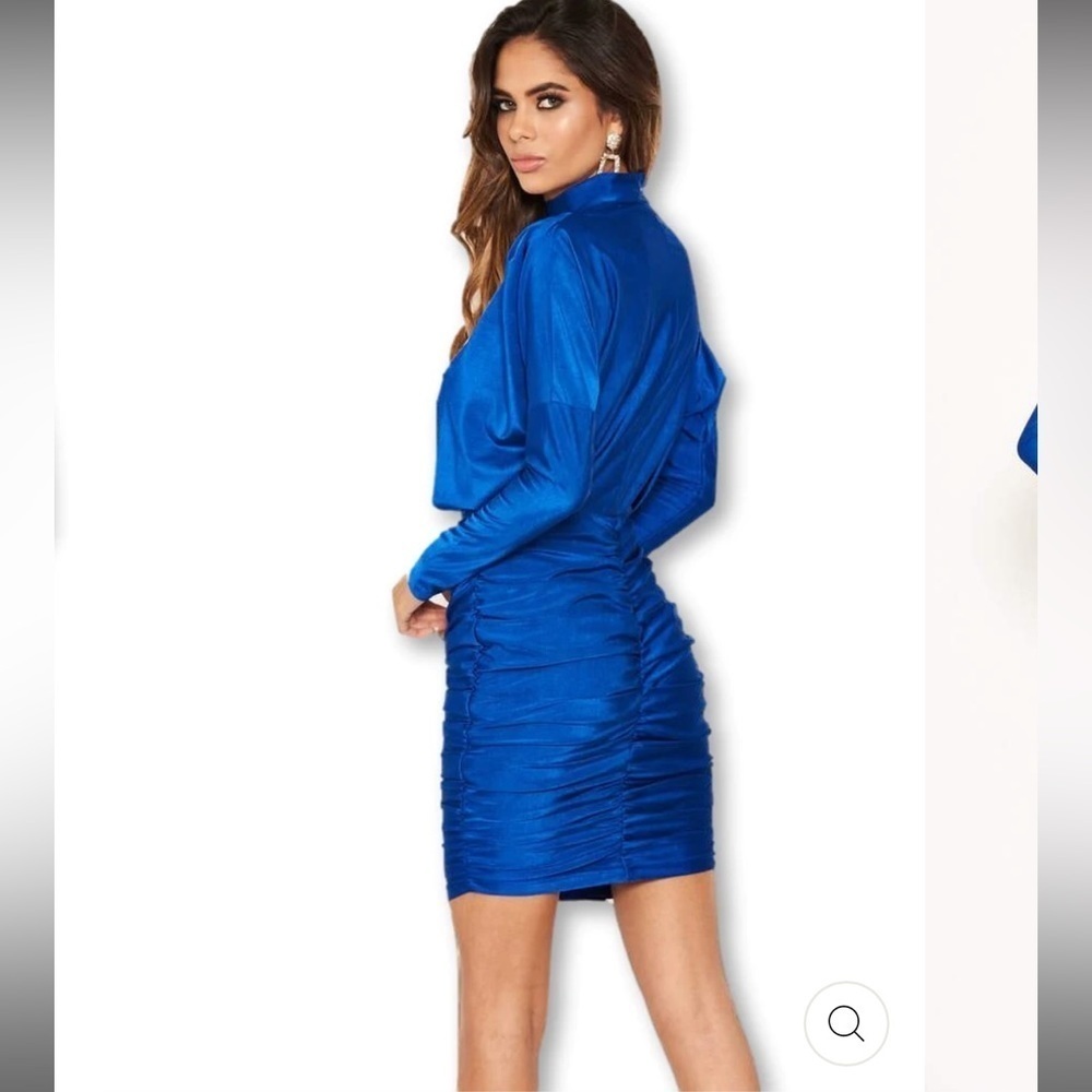AX Paris high neck long sleeve ruched mini dress in cobalt. Size 6